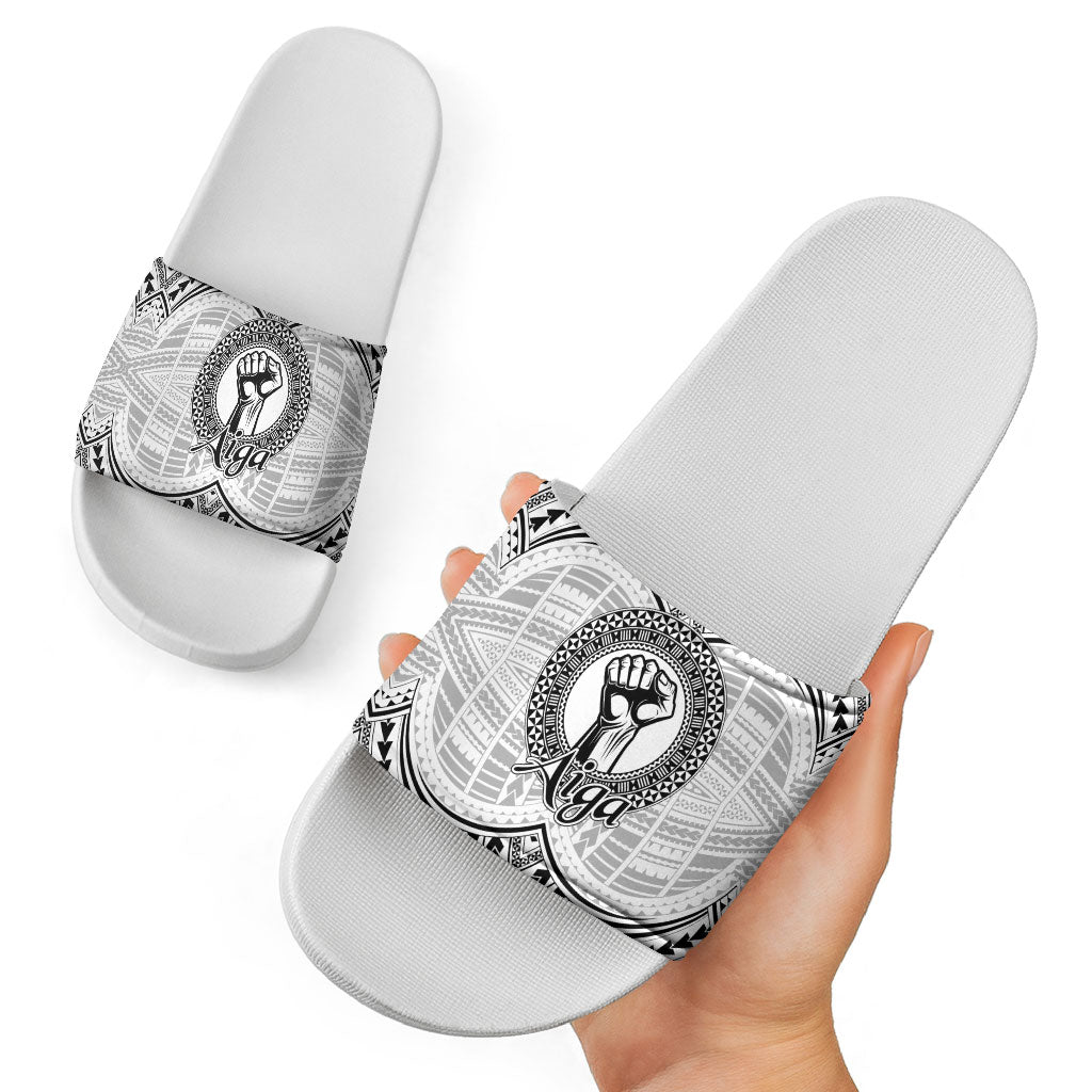 Aiga Samoa Raised Fist Slide Sandals Polynesian Tribal Tattoo Art Family Pride
