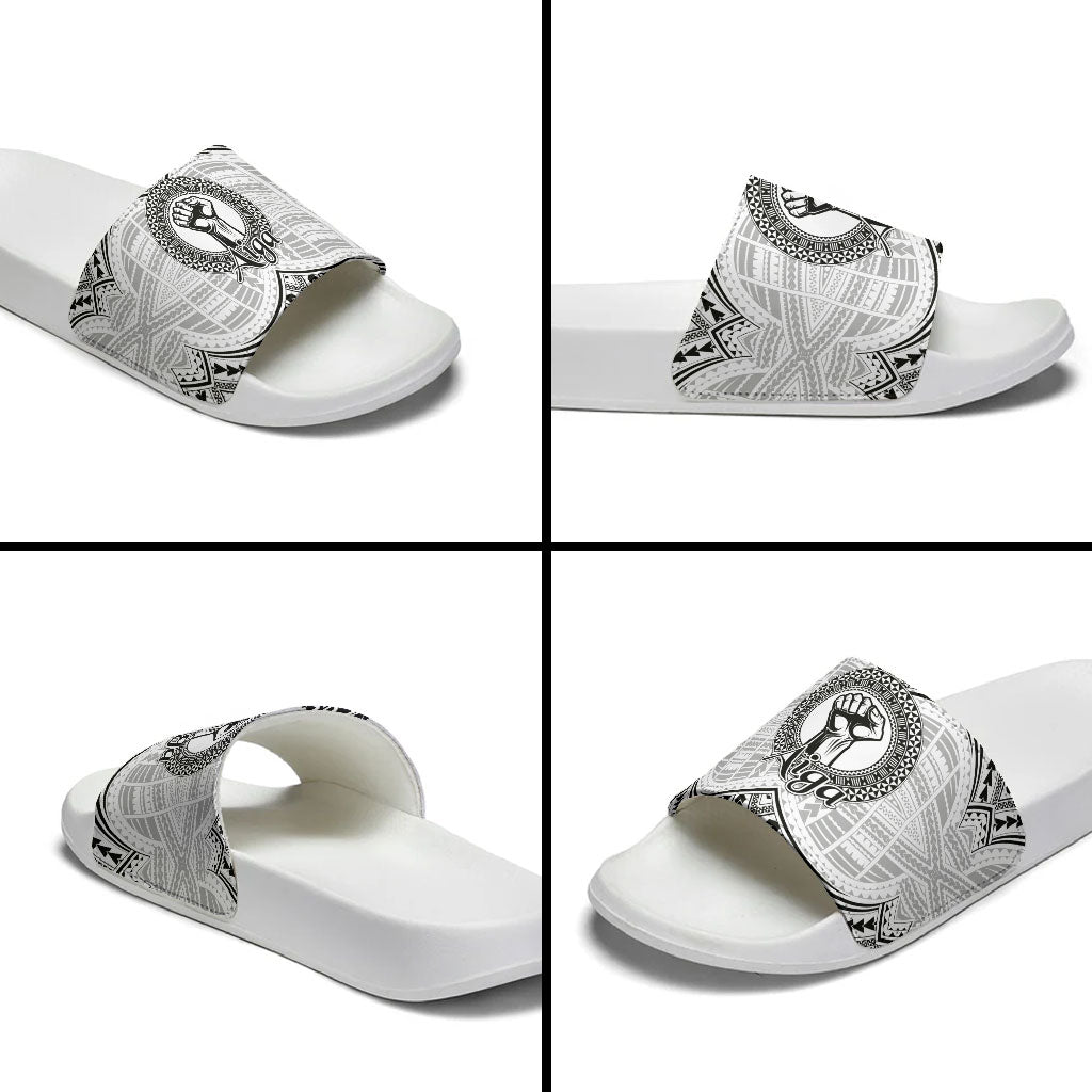 Aiga Samoa Raised Fist Slide Sandals Polynesian Tribal Tattoo Art Family Pride