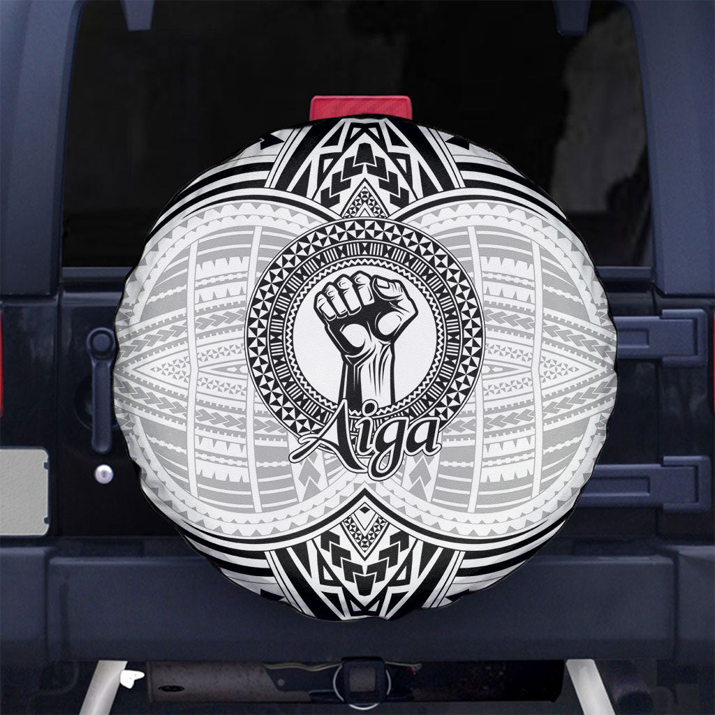 Aiga Samoa Raised Fist Spare Tire Cover Polynesian Tribal Tattoo Art Family Pride TS04 No hole White Black - Polynesian Pride