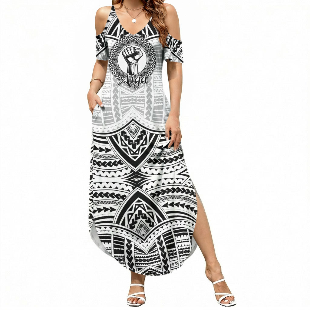 Aiga Samoa Raised Fist Summer Maxi Dress Polynesian Tribal Tattoo Art Family Pride