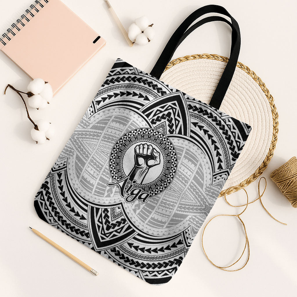 Aiga Samoa Raised Fist Tote Bag Polynesian Tribal Tattoo Art Family Pride