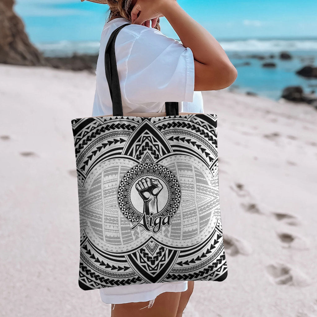 Aiga Samoa Raised Fist Tote Bag Polynesian Tribal Tattoo Art Family Pride