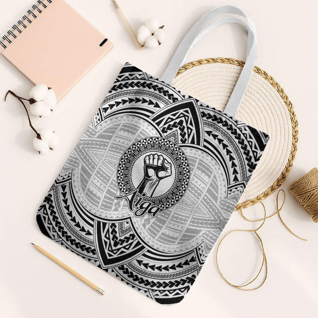 Aiga Samoa Raised Fist Tote Bag Polynesian Tribal Tattoo Art Family Pride