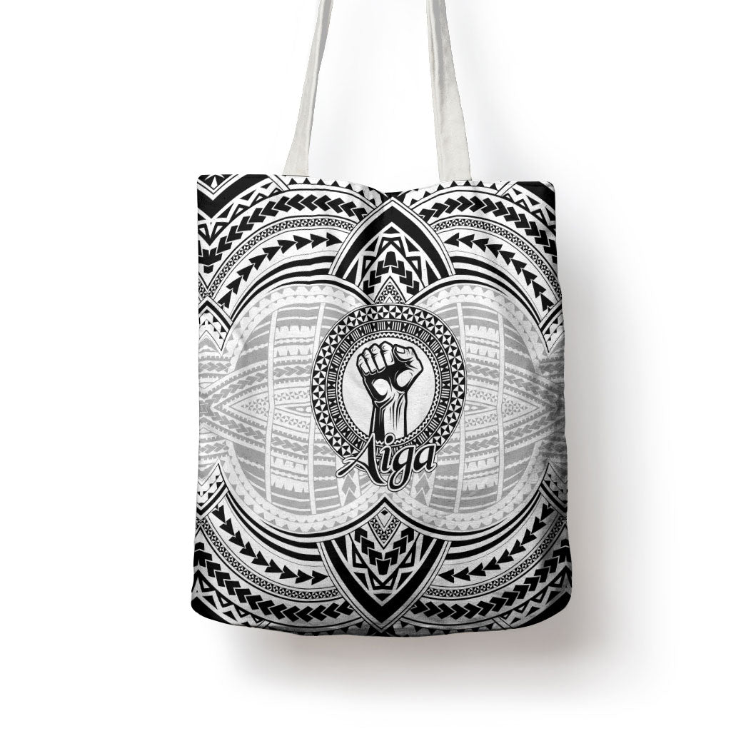 Aiga Samoa Raised Fist Tote Bag Polynesian Tribal Tattoo Art Family Pride