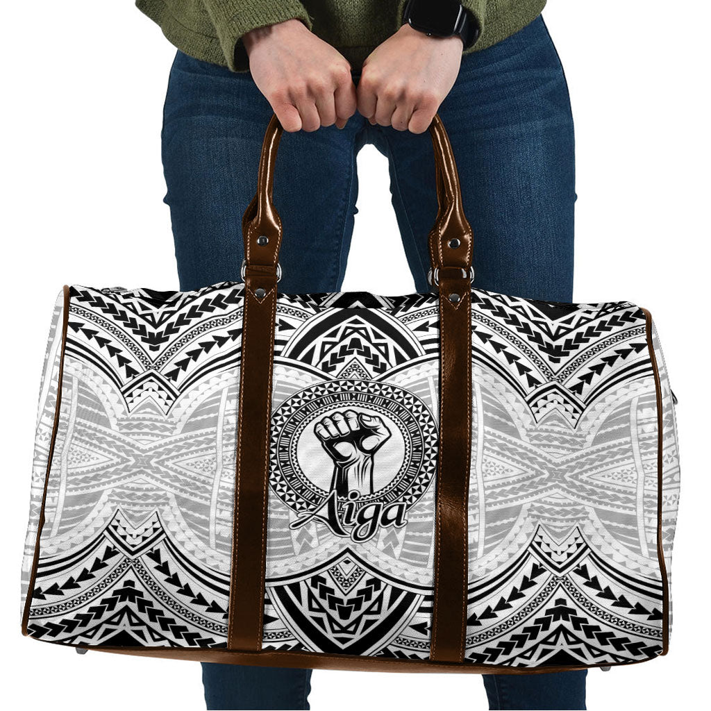 Aiga Samoa Raised Fist Travel Bag Polynesian Tribal Tattoo Art Family Pride TS04 White Black - Polynesian Pride