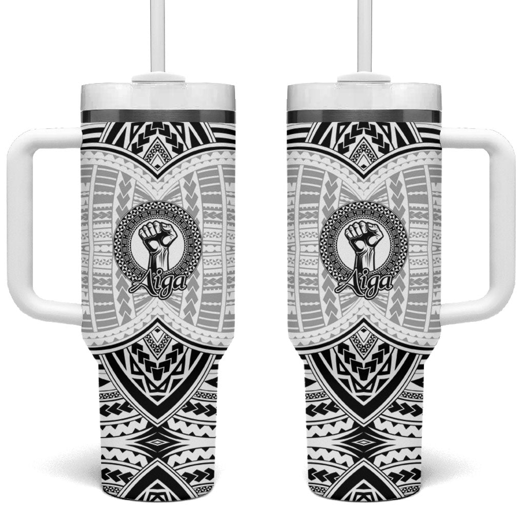 Aiga Samoa Raised Fist Tumbler With Handle Polynesian Tribal Tattoo Art Family Pride