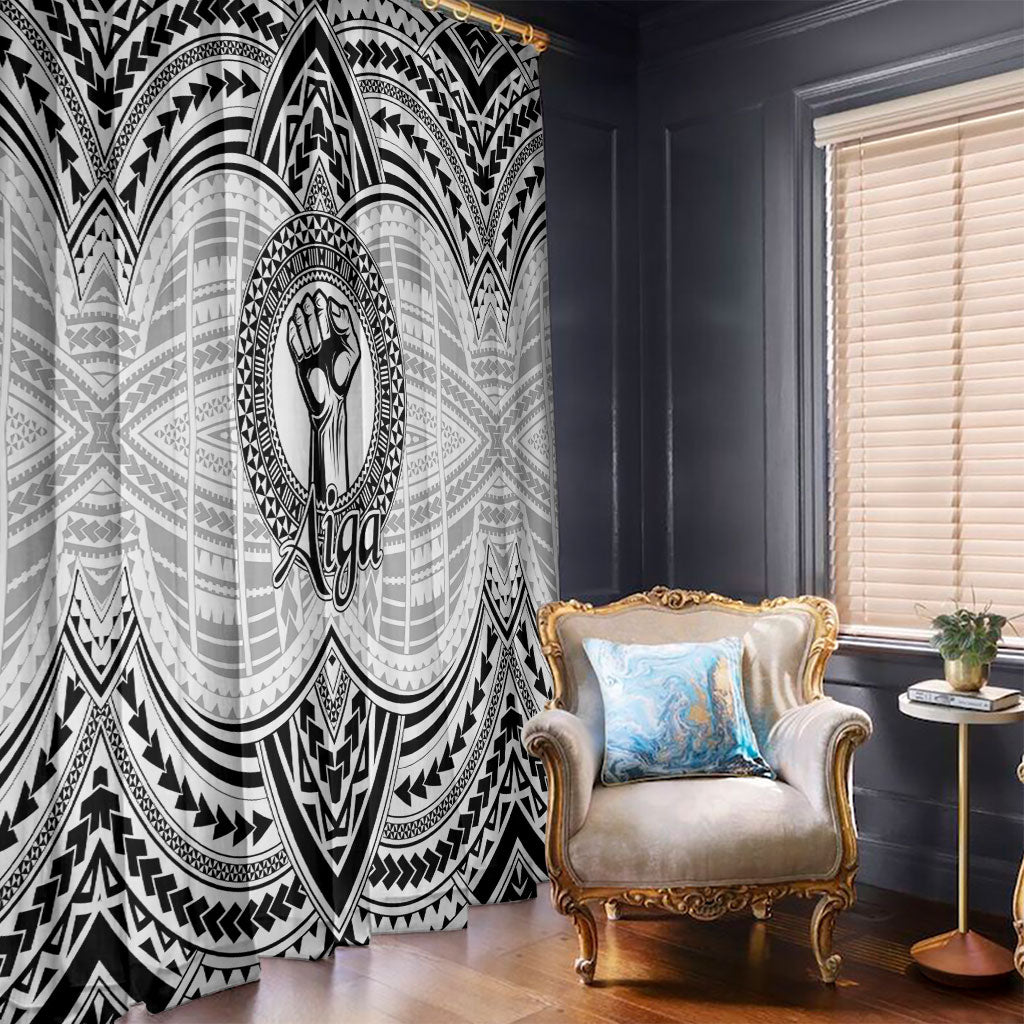 Aiga Samoa Raised Fist Window Curtain Polynesian Tribal Tattoo Art Family Pride