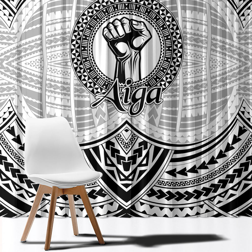 Aiga Samoa Raised Fist Window Curtain Polynesian Tribal Tattoo Art Family Pride