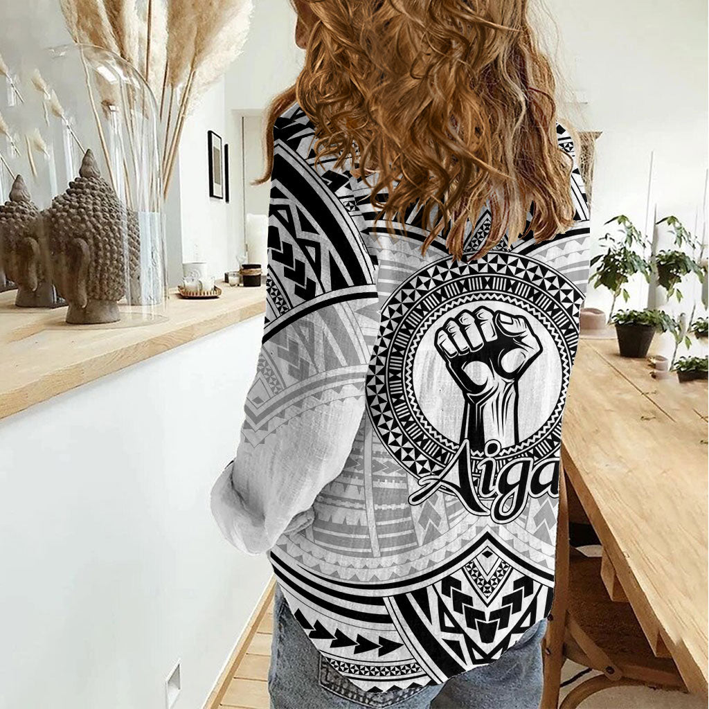 Aiga Samoa Raised Fist Women Casual Shirt Polynesian Tribal Tattoo Art Family Pride