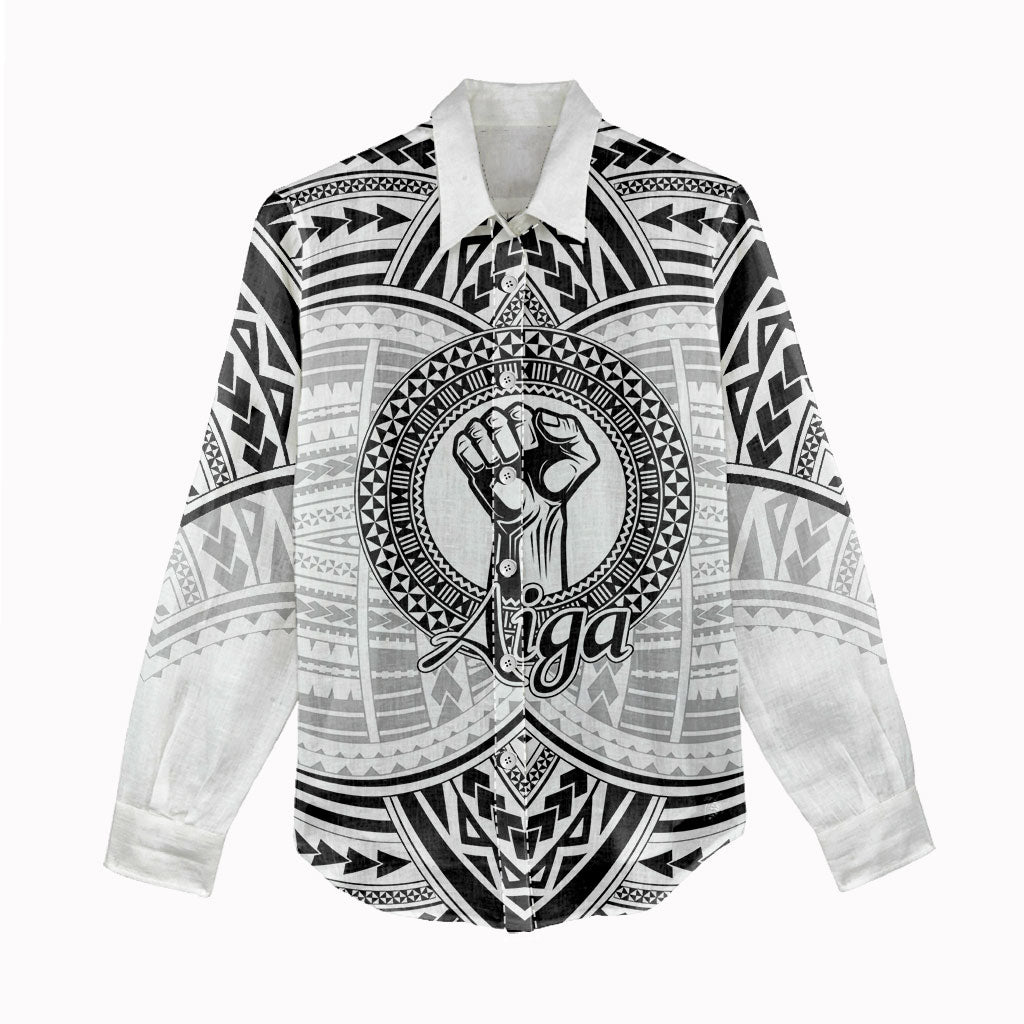 Aiga Samoa Raised Fist Women Casual Shirt Polynesian Tribal Tattoo Art Family Pride