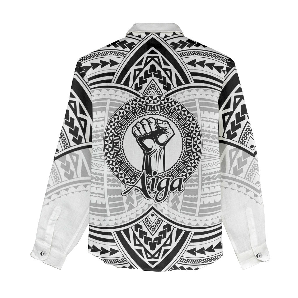 Aiga Samoa Raised Fist Women Casual Shirt Polynesian Tribal Tattoo Art Family Pride