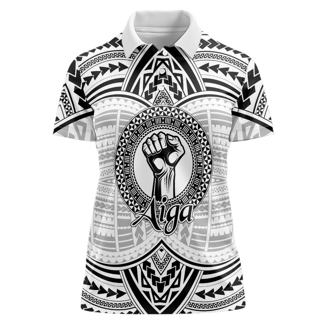 Aiga Samoa Raised Fist Women Polo Shirt Polynesian Tribal Tattoo Art Family Pride TS04 Female White Black - Polynesian Pride