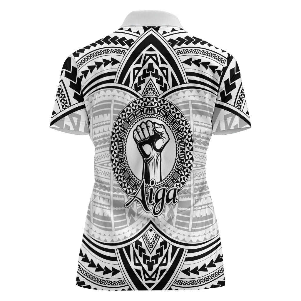 Aiga Samoa Raised Fist Women Polo Shirt Polynesian Tribal Tattoo Art Family Pride