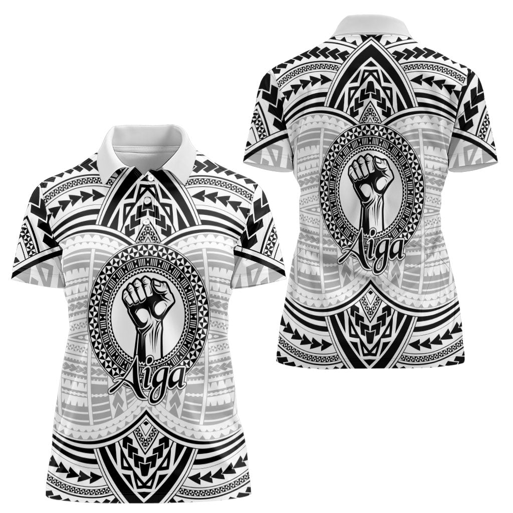 Aiga Samoa Raised Fist Women Polo Shirt Polynesian Tribal Tattoo Art Family Pride
