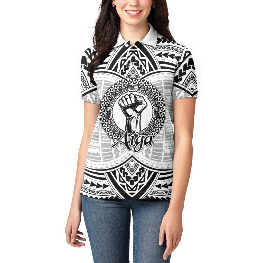 Aiga Samoa Raised Fist Women Polo Shirt Polynesian Tribal Tattoo Art Family Pride