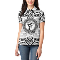Aiga Samoa Raised Fist Women Polo Shirt Polynesian Tribal Tattoo Art Family Pride