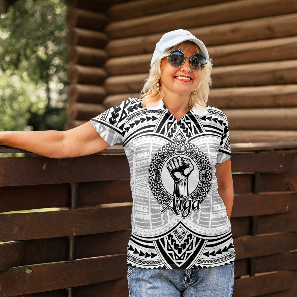 Aiga Samoa Raised Fist Women Polo Shirt Polynesian Tribal Tattoo Art Family Pride