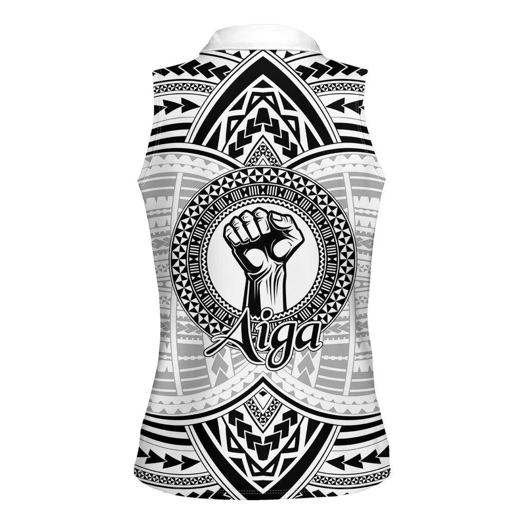 Aiga Samoa Raised Fist Women Sleeveless Polo Shirt Polynesian Tribal Tattoo Art Family Pride