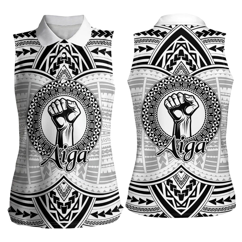 Aiga Samoa Raised Fist Women Sleeveless Polo Shirt Polynesian Tribal Tattoo Art Family Pride