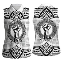 Aiga Samoa Raised Fist Women Sleeveless Polo Shirt Polynesian Tribal Tattoo Art Family Pride