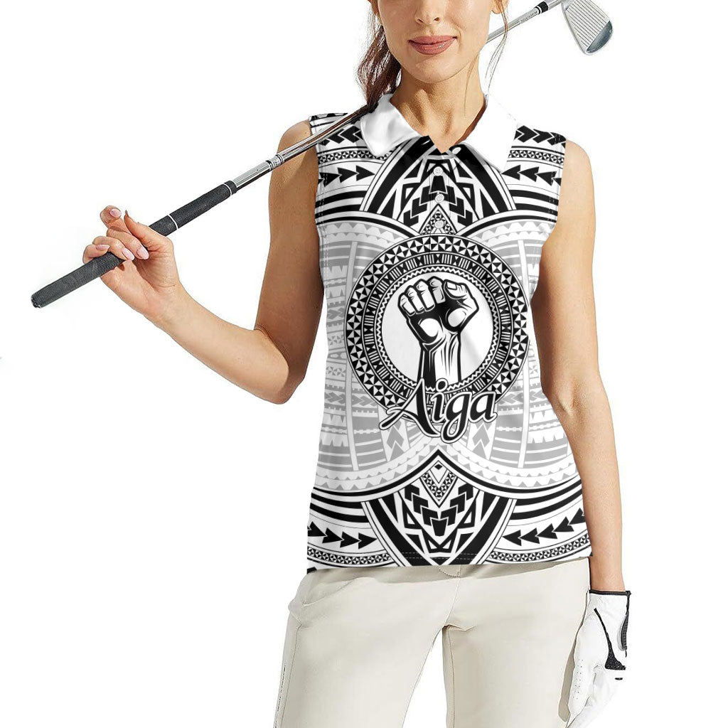 Aiga Samoa Raised Fist Women Sleeveless Polo Shirt Polynesian Tribal Tattoo Art Family Pride