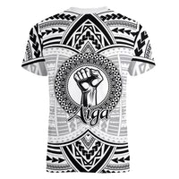 Aiga Samoa Raised Fist Women V-Neck T-Shirt Polynesian Tribal Tattoo Art Family Pride