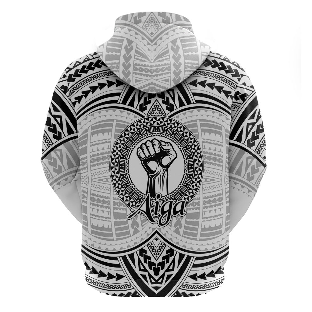 Aiga Samoa Raised Fist Zip Hoodie Polynesian Tribal Tattoo Art Family Pride