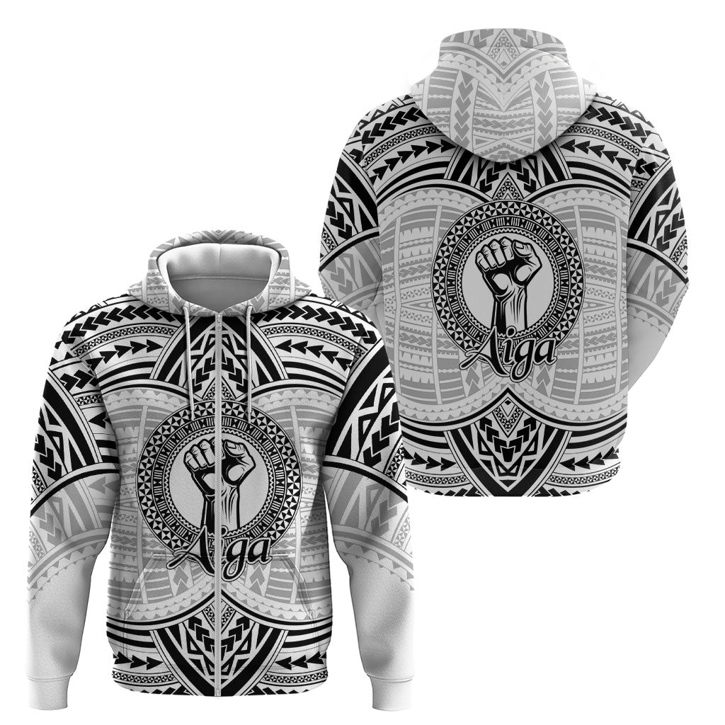 Aiga Samoa Raised Fist Zip Hoodie Polynesian Tribal Tattoo Art Family Pride