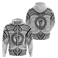 Aiga Samoa Raised Fist Zip Hoodie Polynesian Tribal Tattoo Art Family Pride
