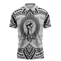 Aiga Samoa Raised Fist Zipper Polo Shirt Polynesian Tribal Tattoo Art Family Pride