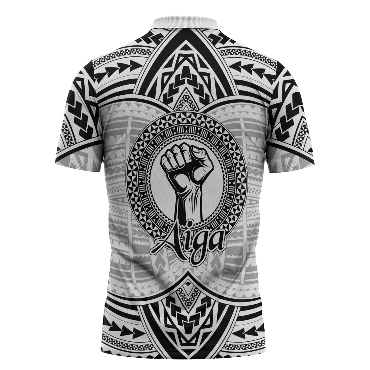Aiga Samoa Raised Fist Zipper Polo Shirt Polynesian Tribal Tattoo Art Family Pride
