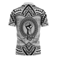 Aiga Samoa Raised Fist Zipper Polo Shirt Polynesian Tribal Tattoo Art Family Pride