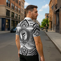 Aiga Samoa Raised Fist Zipper Polo Shirt Polynesian Tribal Tattoo Art Family Pride