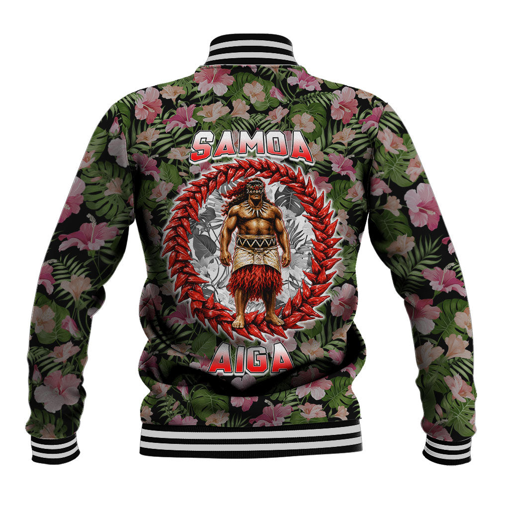Samoa Aiga Polynesian Baseball Jacket Tropical Floral Hibiscus Pattern Island Heritage