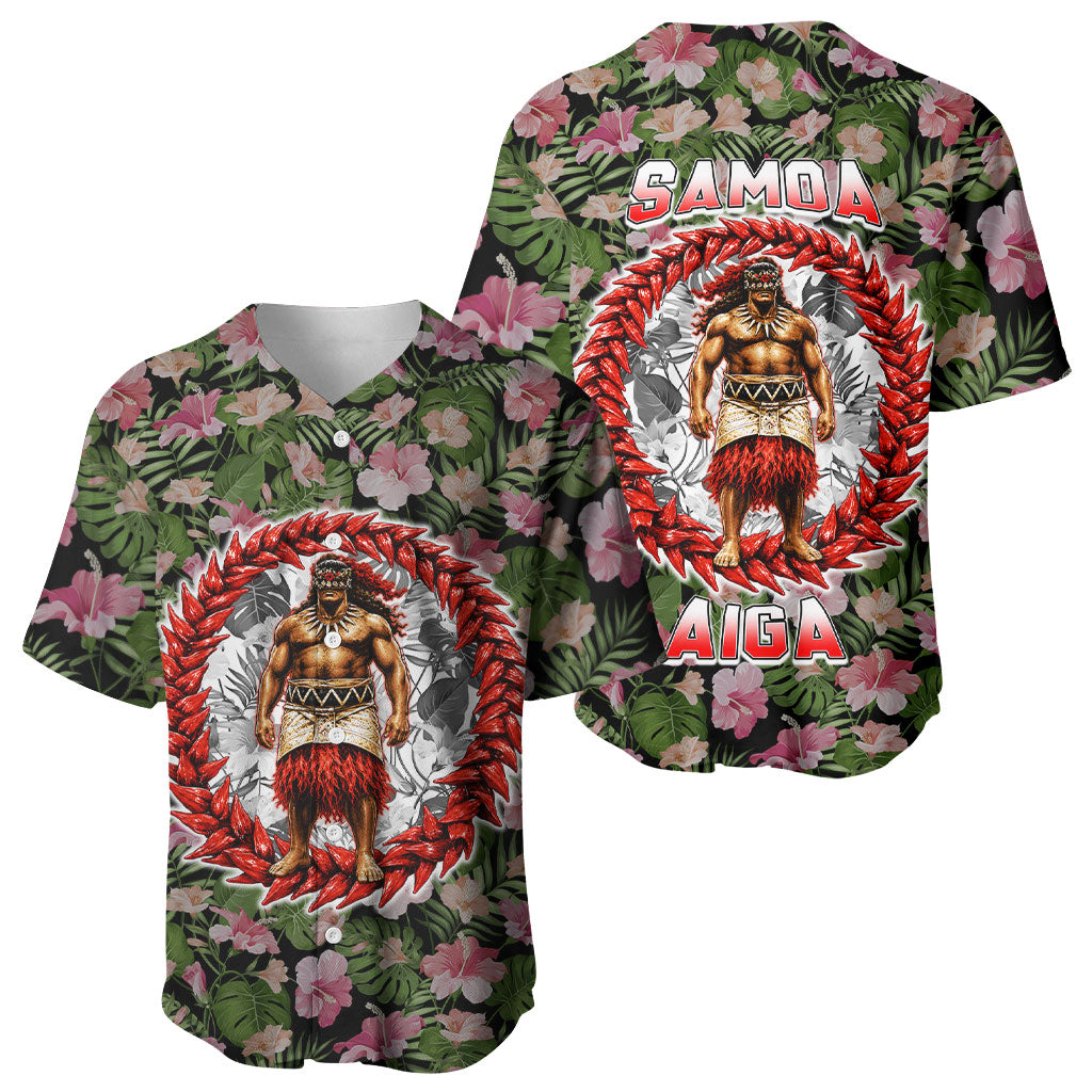 Samoa Aiga Polynesian Baseball Jersey Tropical Floral Hibiscus Pattern Island Heritage