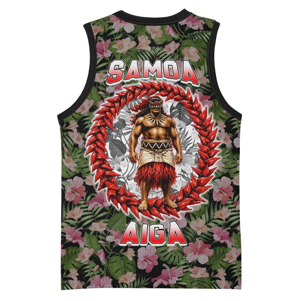 Samoa Aiga Polynesian Basketball Jersey Tropical Floral Hibiscus Pattern Island Heritage
