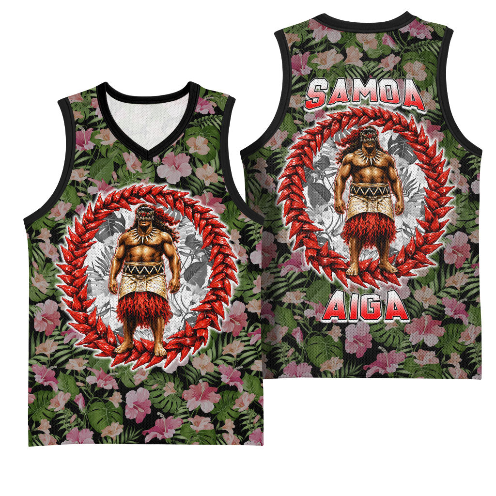 Samoa Aiga Polynesian Basketball Jersey Tropical Floral Hibiscus Pattern Island Heritage