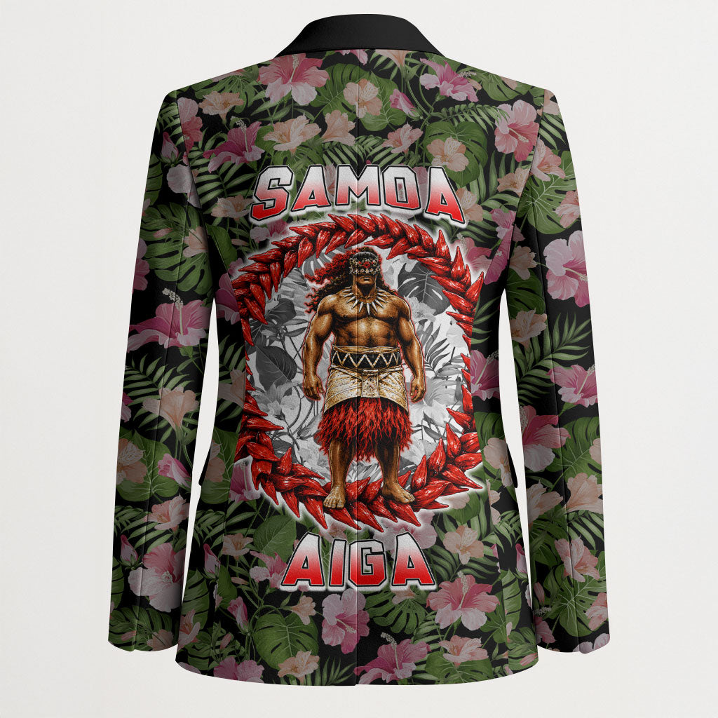 Samoa Aiga Polynesian Blazer Tropical Floral Hibiscus Pattern Island Heritage