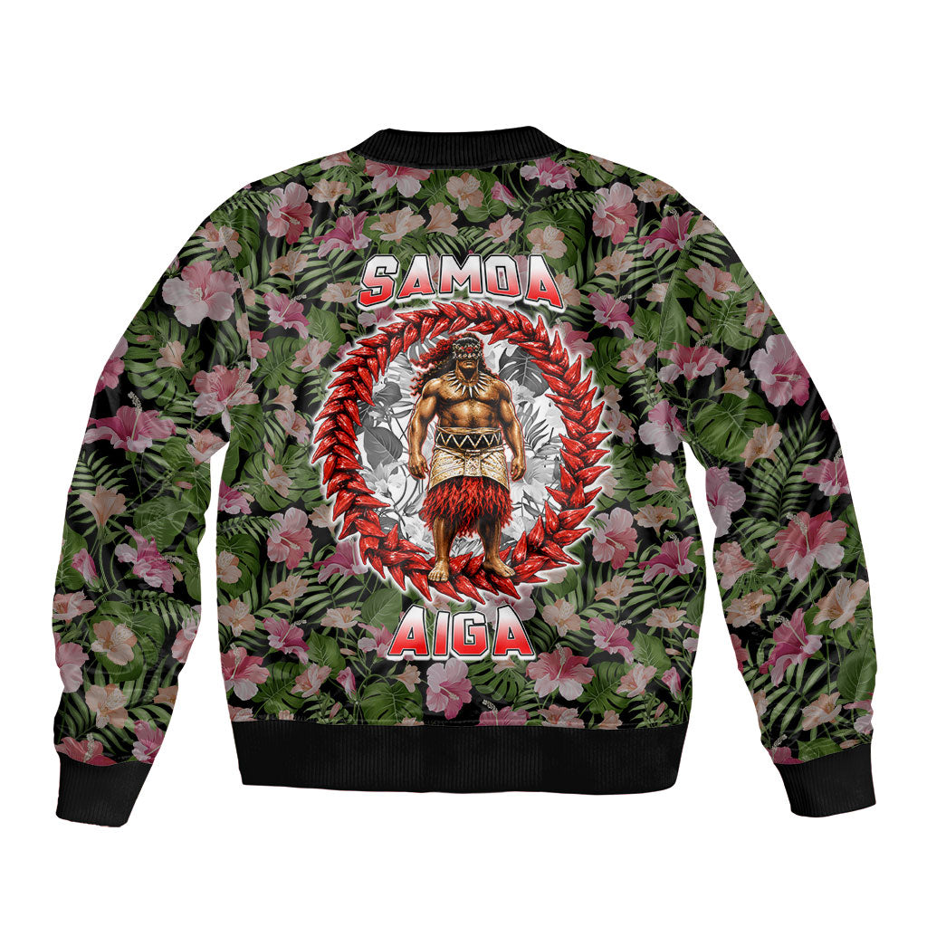 Samoa Aiga Polynesian Bomber Jacket Tropical Floral Hibiscus Pattern Island Heritage