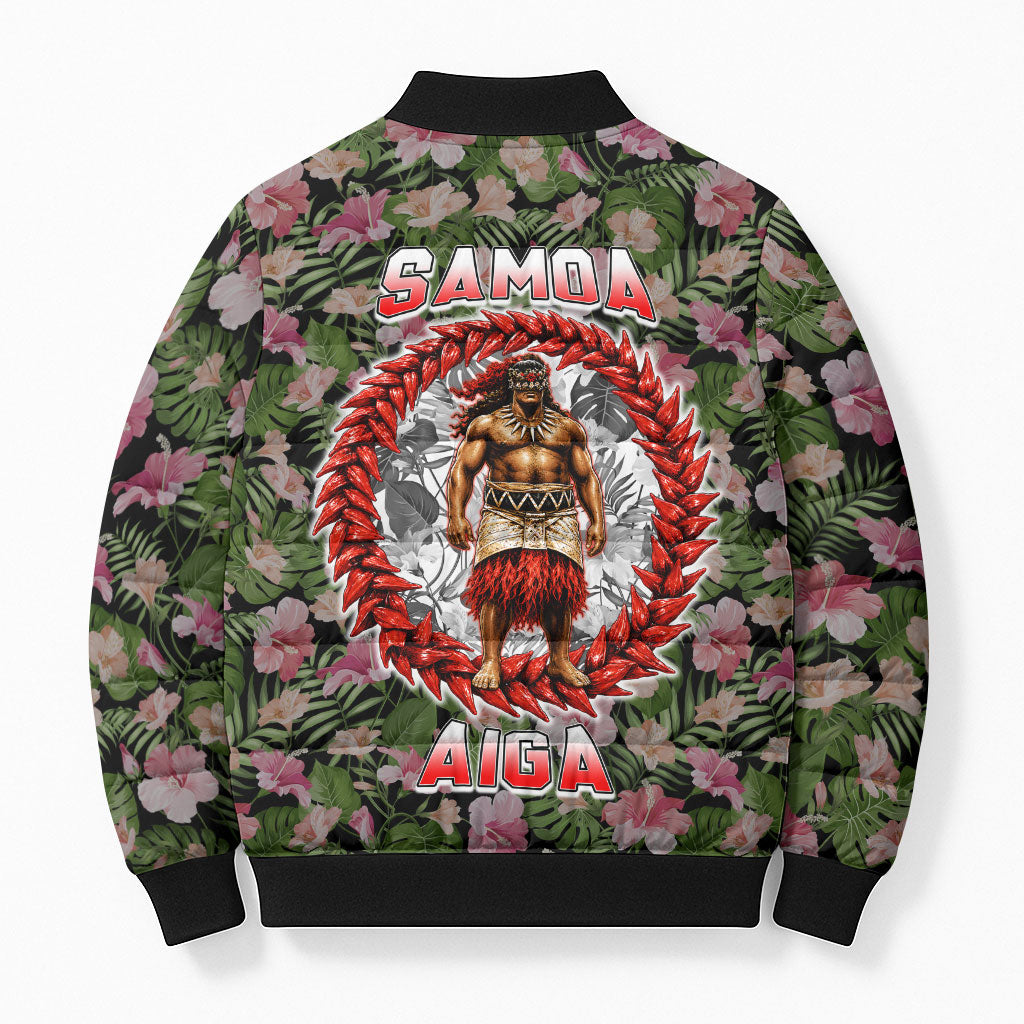 Samoa Aiga Polynesian Bomber Puffer Jacket Tropical Floral Hibiscus Pattern Island Heritage