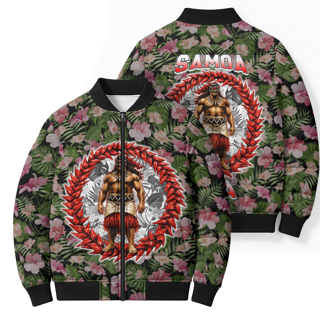 Samoa Aiga Polynesian Bomber Puffer Jacket Tropical Floral Hibiscus Pattern Island Heritage