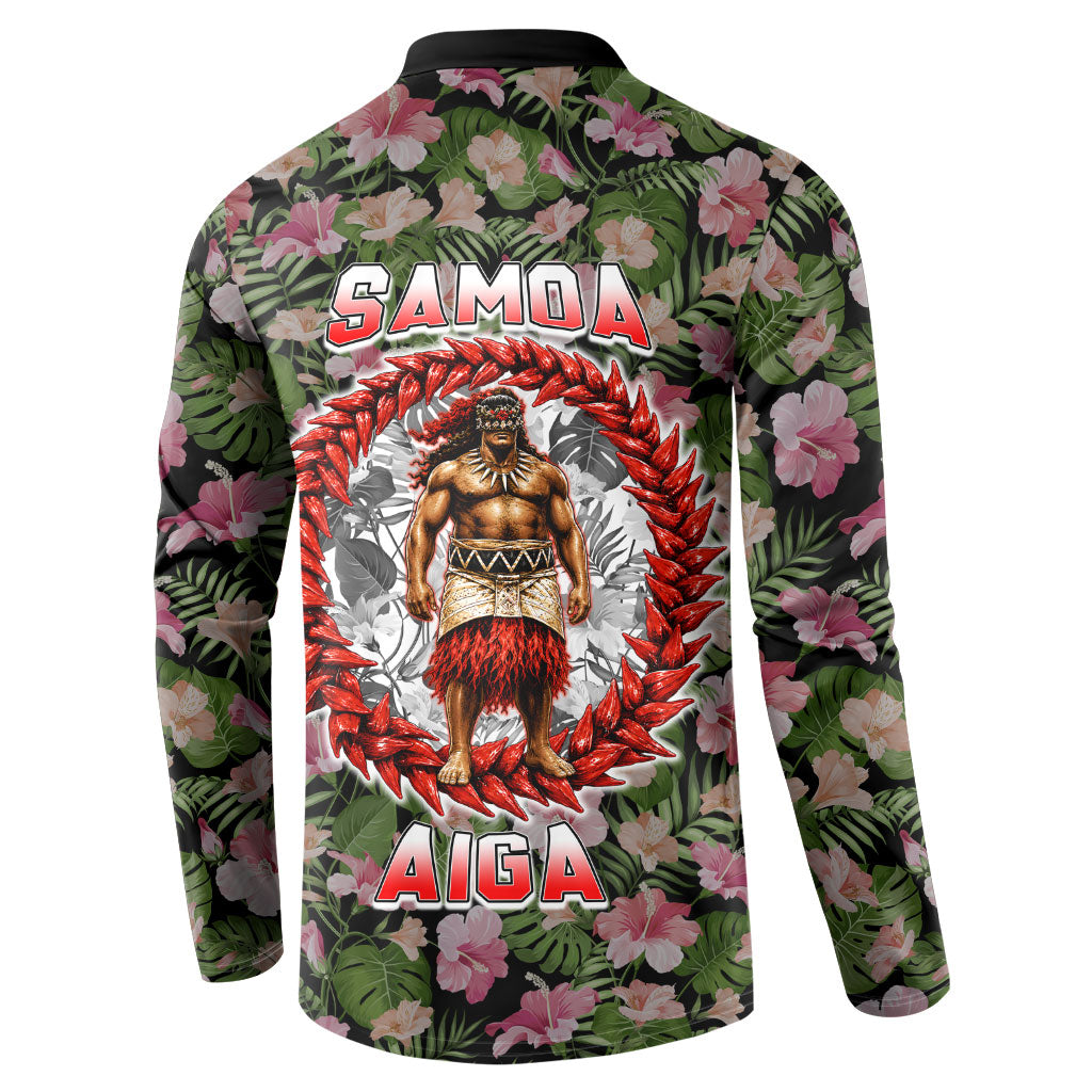 Samoa Aiga Polynesian Button Sweatshirt Tropical Floral Hibiscus Pattern Island Heritage