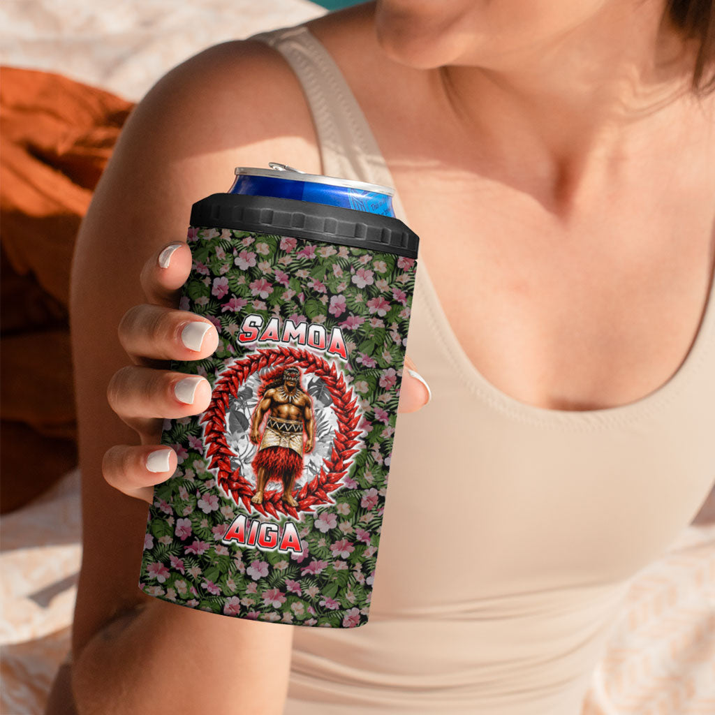 Samoa Aiga Polynesian 4 in 1 Can Cooler Tumbler Tropical Floral Hibiscus Pattern Island Heritage