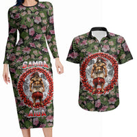 Samoa Aiga Polynesian Couples Matching Long Sleeve Bodycon Dress and Hawaiian Shirt Tropical Floral Hibiscus Pattern Island Heritage