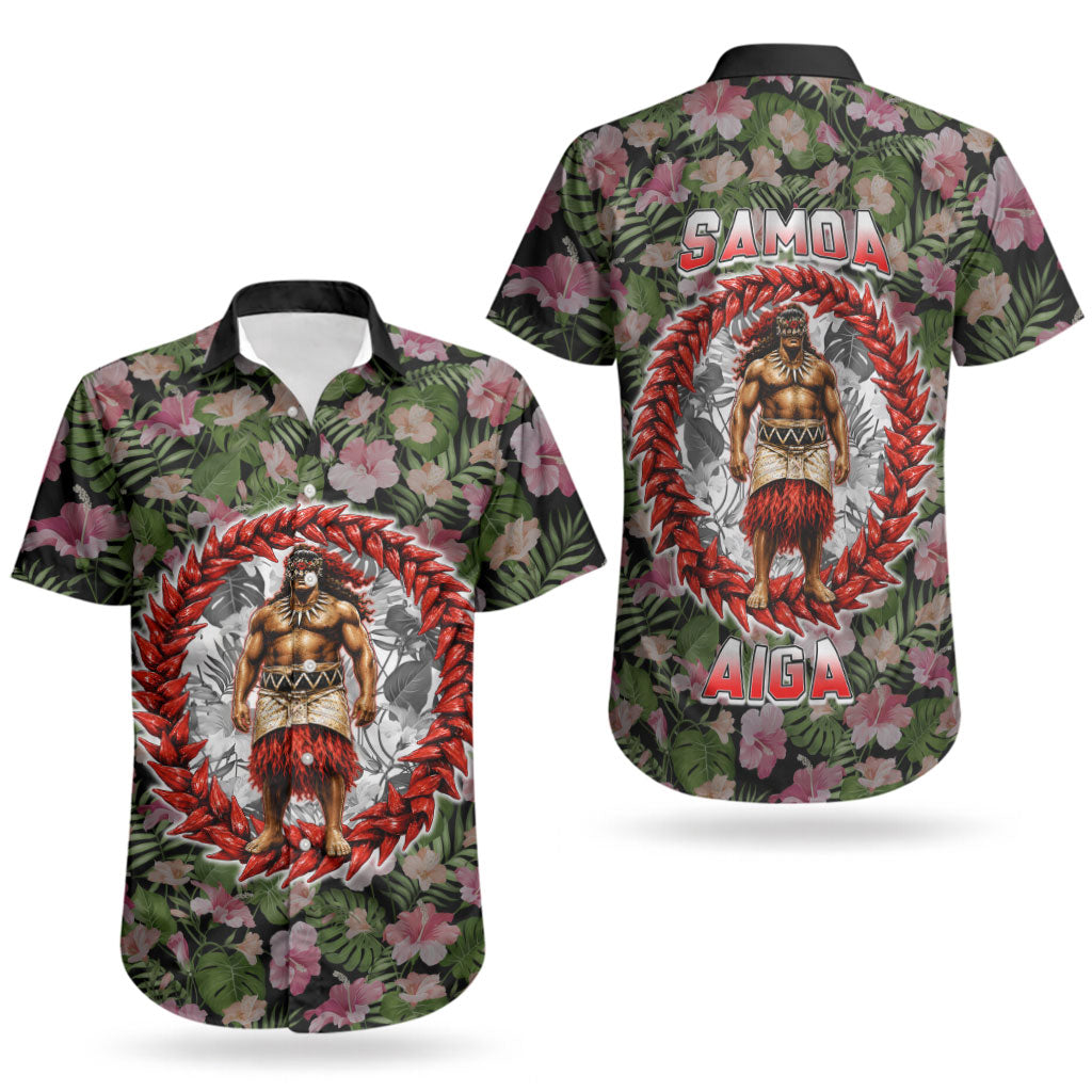 Samoa Aiga Polynesian Couples Matching Long Sleeve Bodycon Dress and Hawaiian Shirt Tropical Floral Hibiscus Pattern Island Heritage