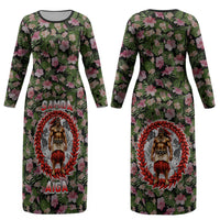Samoa Aiga Polynesian Couples Matching Long Sleeve Bodycon Dress and Hawaiian Shirt Tropical Floral Hibiscus Pattern Island Heritage