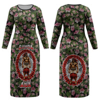 Samoa Aiga Polynesian Couples Matching Long Sleeve Bodycon Dress and Long Sleeve Button Shirt Tropical Floral Hibiscus Pattern Island Heritage