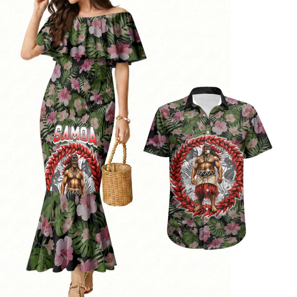 Samoa Aiga Polynesian Couples Matching Mermaid Dress and Hawaiian Shirt Tropical Floral Hibiscus Pattern Island Heritage