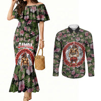 Samoa Aiga Polynesian Couples Matching Mermaid Dress and Long Sleeve Button Shirt Tropical Floral Hibiscus Pattern Island Heritage