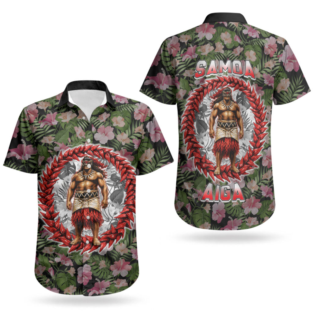 Samoa Aiga Polynesian Couples Matching Off Shoulder Maxi Dress and Hawaiian Shirt Tropical Floral Hibiscus Pattern Island Heritage